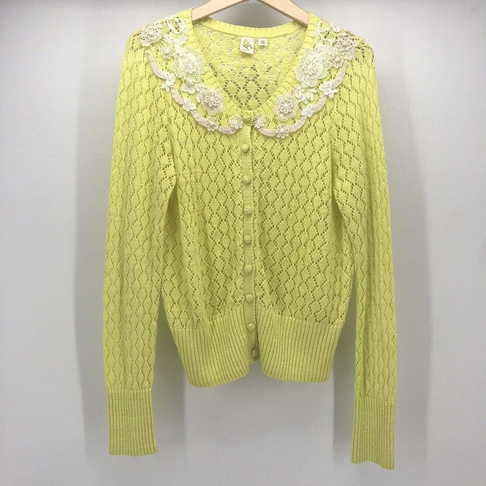 Anthropologie Yellow Lace Collar Knit Cardigan